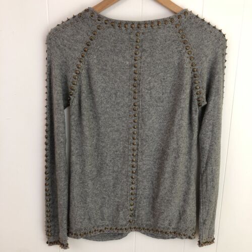 MICHAEL SIMON Silk Cashmere Blend Grey Beaded Knit Cardigan Soft Classic Small - Picture 12 of 14
