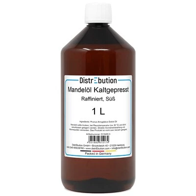 DISTREBUTION Mandelöl Süß 1L | Kaltgepresst & Raffiniert, 100% rein | Haut, Haar & Massage