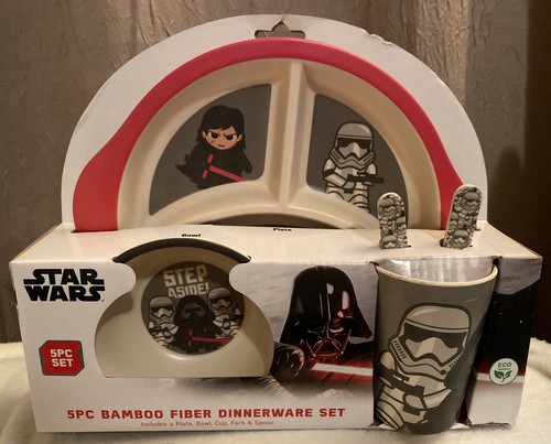 Disney Star Wars Dinner Set Storm Trooper Step Aside Bamboo Kids  5 Pc NWT