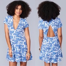 Show Me Your Mumu Antiqua Stretch Ibiza Blue White Floral Dress S Small NWT USA