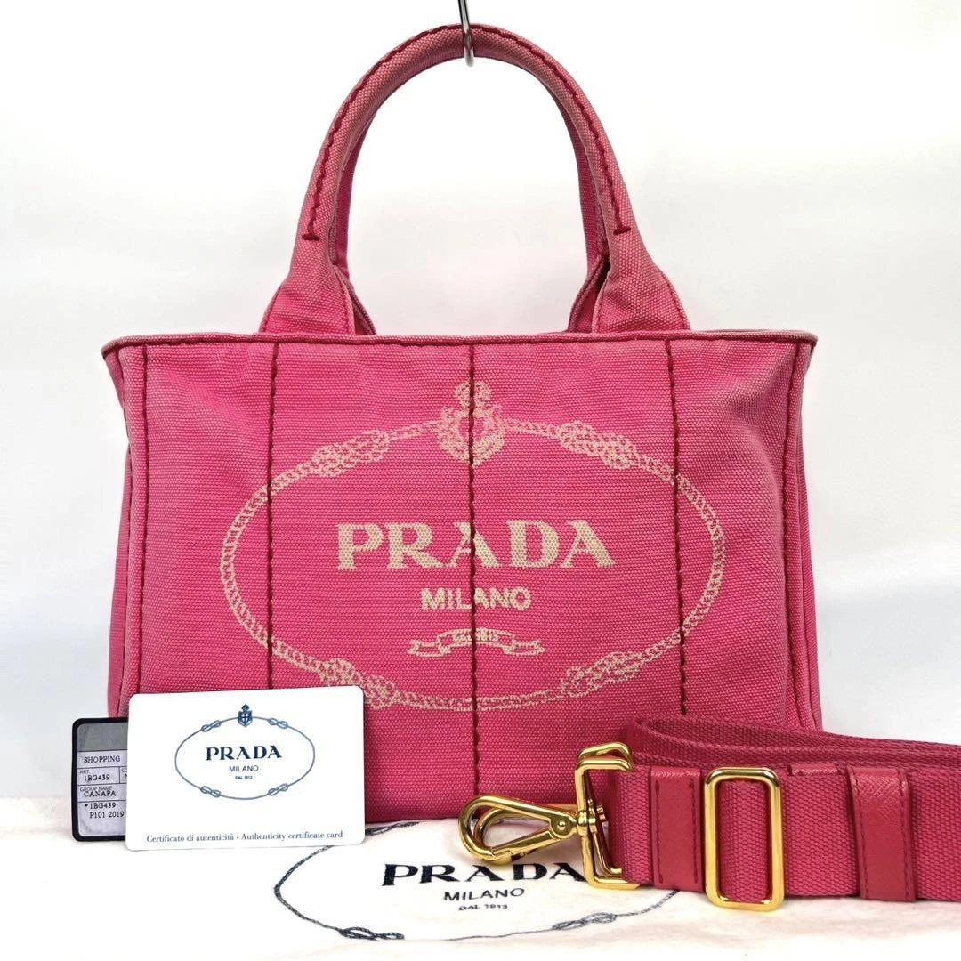 PRADA Canapa Denim Tote Bag Handbag Ladies S canvas 2way pink