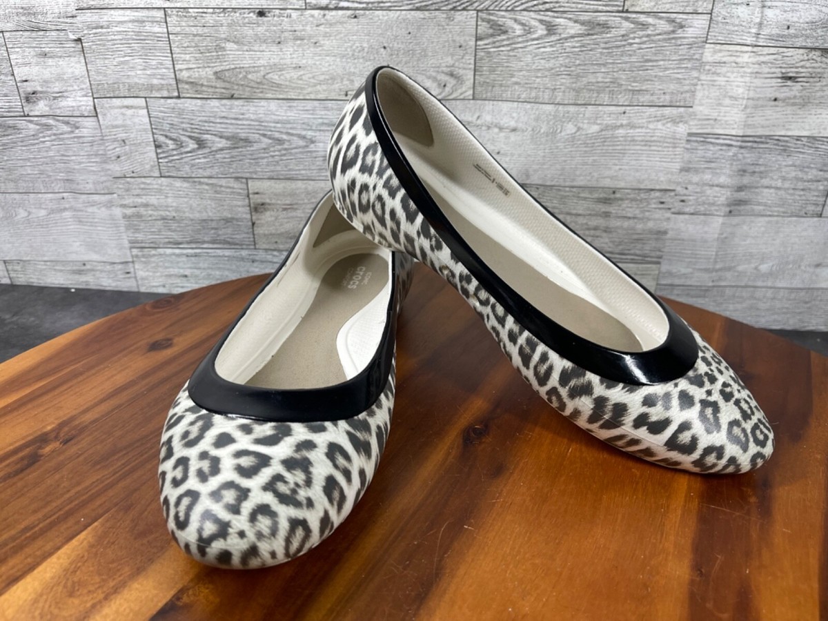 Crocs Ballet Flats Women 9M Lina Shoes Brown Black Leopard Graphic Print  Loafers - Main Image