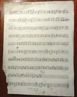 Original 1960's Hand Written  R&B Music Score  ~ ''Stubborn Kind of Fellow''