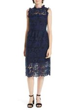Kate Spade NY Dress Womens Size 0 Bi Color Blue Floral Lace Sleeveless Midi NWT