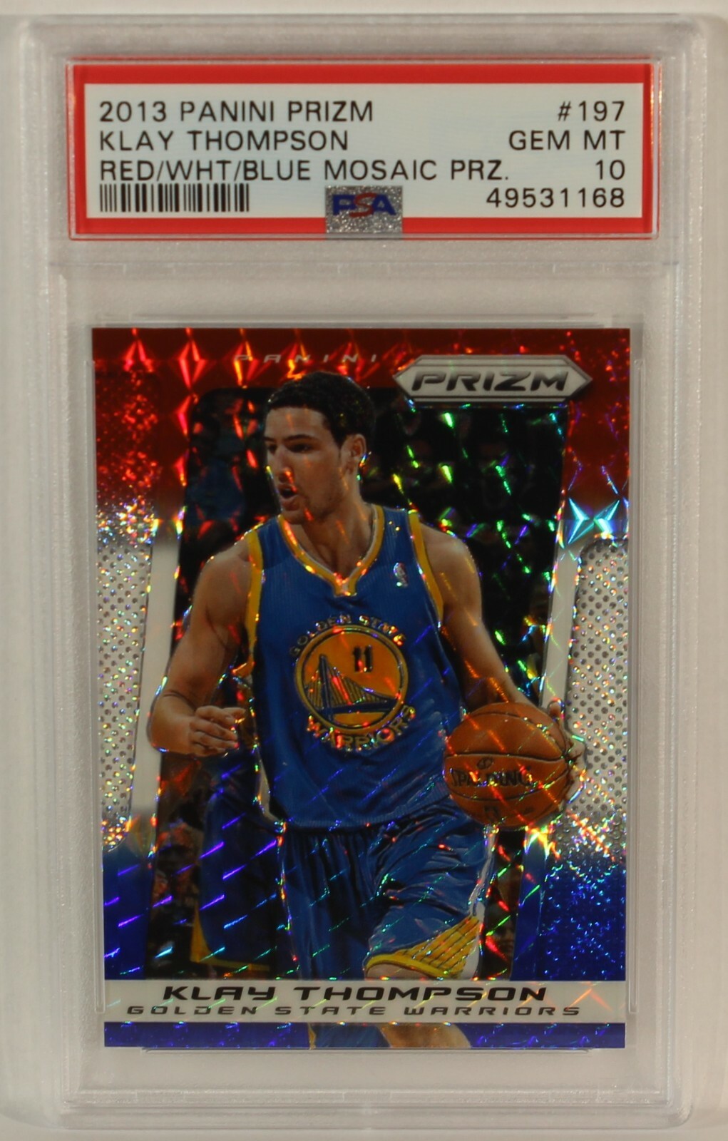 2013-14 Panini Prizm #197 Klay Thompson Red White & Blue Mosaic PSA 10 Warriors