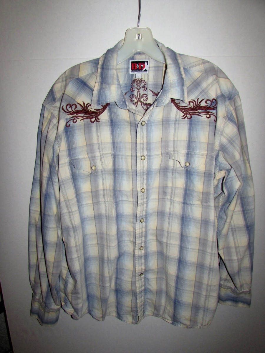 ガム Brooks & Dunn Panhandle Plaid Western Back Panel Shirt Large Mens