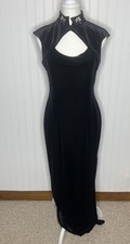 VTG Papell Boutique Velour Black Sleeveless Long Maxi Dress Sz 10 Fitted
