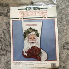 Bucilla Cross Stitch Kit Christmas Stocking Victorian Santa w Teddy Bear Sealed
