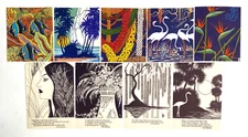1950s DON BLANDING Lot of NINE miniature offset prints HAWAIIAN & FLORIDA THEMES