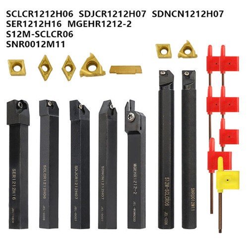 7X Drehmeißel Set 12mm Drehstahl Klemmhalter Bohrstange + 7 Wendeschneidplatten - Bild 9 von 10