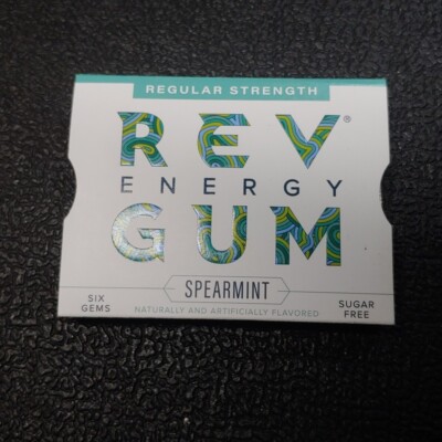 Rev Energy Sugar Free Gum SPEARMINT Regular Strength - 6 Gems