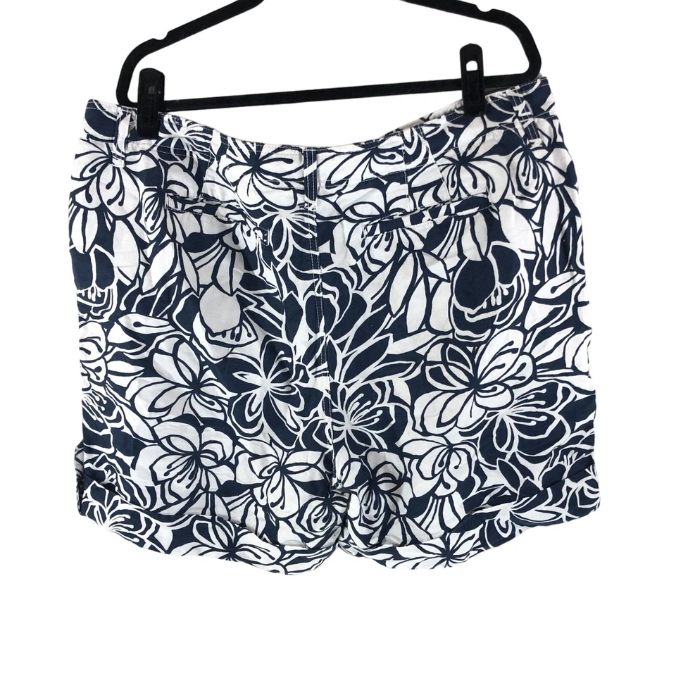 Pantalones Cortos Liz Claiborne Mujer Estampado Floral Sloane Lino Mezcla Algodón Azul Marino 18W Foto 2 de 4