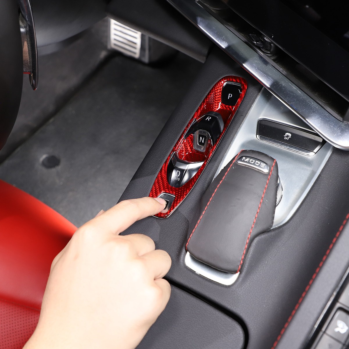 Real Carbon Fiber Transmission Button Frame Trim Cover For