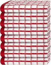 Premium Dish Towels for Kitchen with Hanging Loop 8 Pack 16x26 inch Red Color