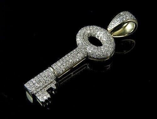 1.50Ct Lab Created Diamond Round Men's Key Pendant 14K Yellow Gold Silver Plated - Picture 1 of 4