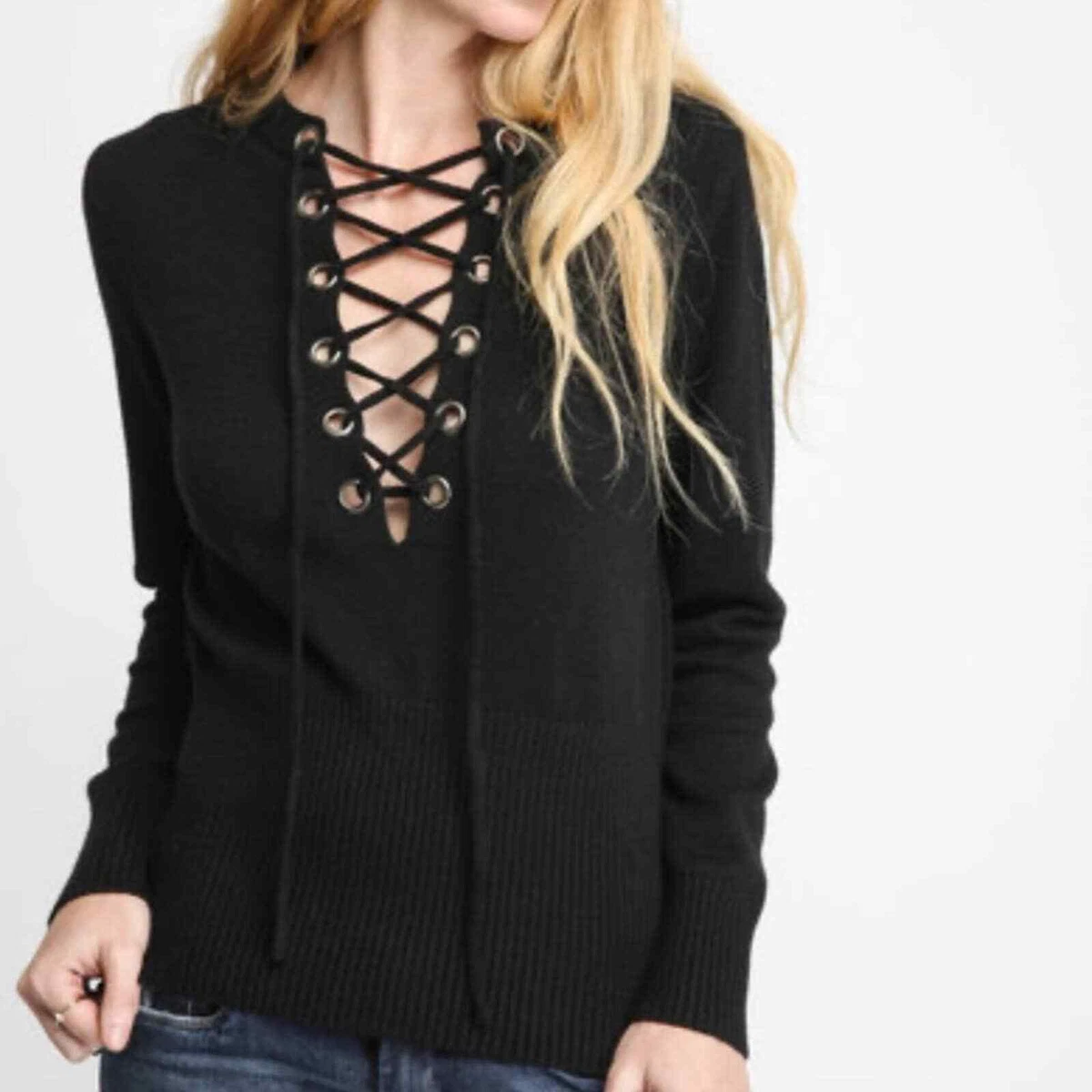 Black lace up sweater cheap