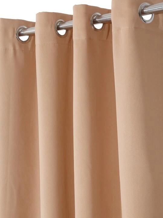 2 Pieces Solid Beige Black Out Eyelet Grommet Door Window Curtains Set 5 7 Feet - Image 2 of 4
