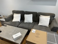 Grey Fabric 3-Seater Sofa with Cushions Solid, 220x170x80cm Living Room