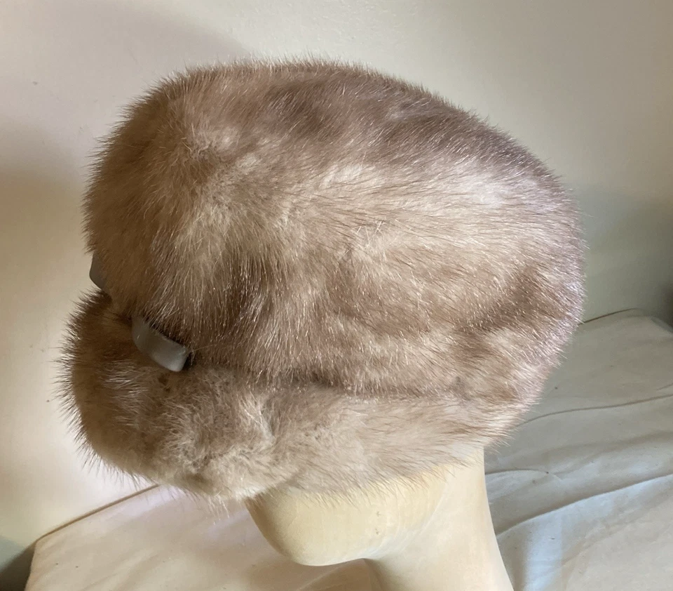 Sombrero de visón suave vintage para mujer en pico con banda de cuero marrón pequeño Foto 4 de 4