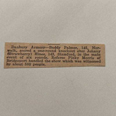 Buddy Palmer Scored One-Round Knockout Over Johnny Hines 1949 Clipping SAI5-S29