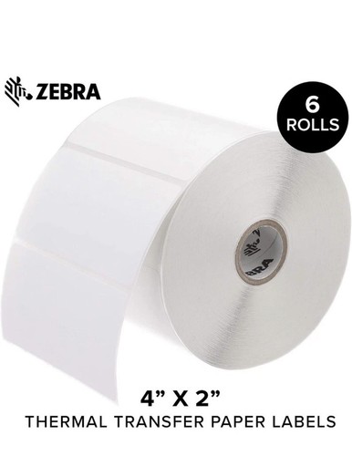 Zebra 4 x 2 in Thermal Transfer Labels Z-Perform 2000T Permanent 6 ...
