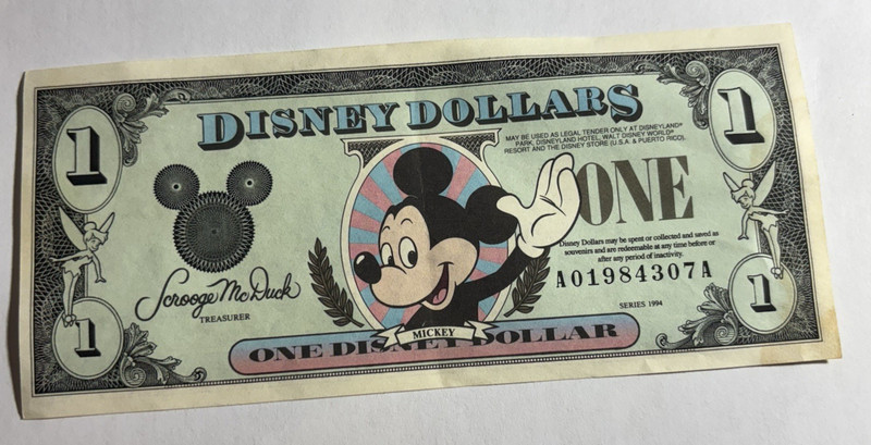 Disney One Dollar Bill  1994
