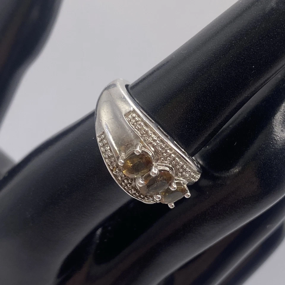 Anillo de ley 925 masculino con astillas de diamantes y andalucía facetado ovalado raro talla 6,75 Foto 4 de 4