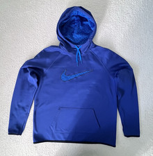 Nike Therma Fit Hoodie Pull Over Boys Youth L Blue With contrast Swoosh On Front