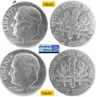 2 Vintage⌛1964 D US Denver Mint Silver Roosevelt Dimes🪙As Depicted🪙