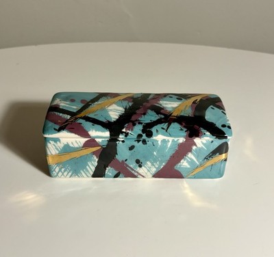 Vohann of California Hand-Painted Postmodern Memphis Style Trinket Box with Lid