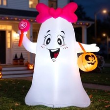 5FT Inflatable Ghost Decoration Halloween Outdoor Yard Blow Up Decor w/ LEDs