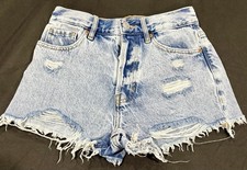 PacSun Vintage High Rise Distressed Denim Shorts Women s 24 Light Wash Raw Hem