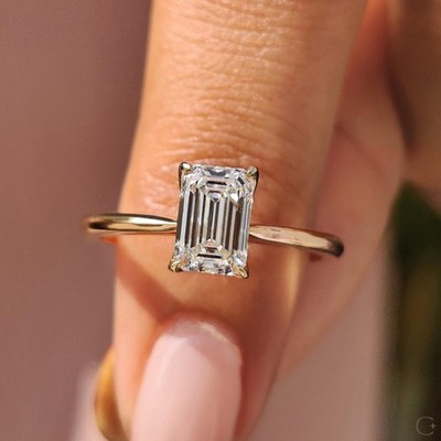 Emerald Lab Grown Diamond Engagement Ring Tulip Setting Yellow Gold 10K/14K 1 2
