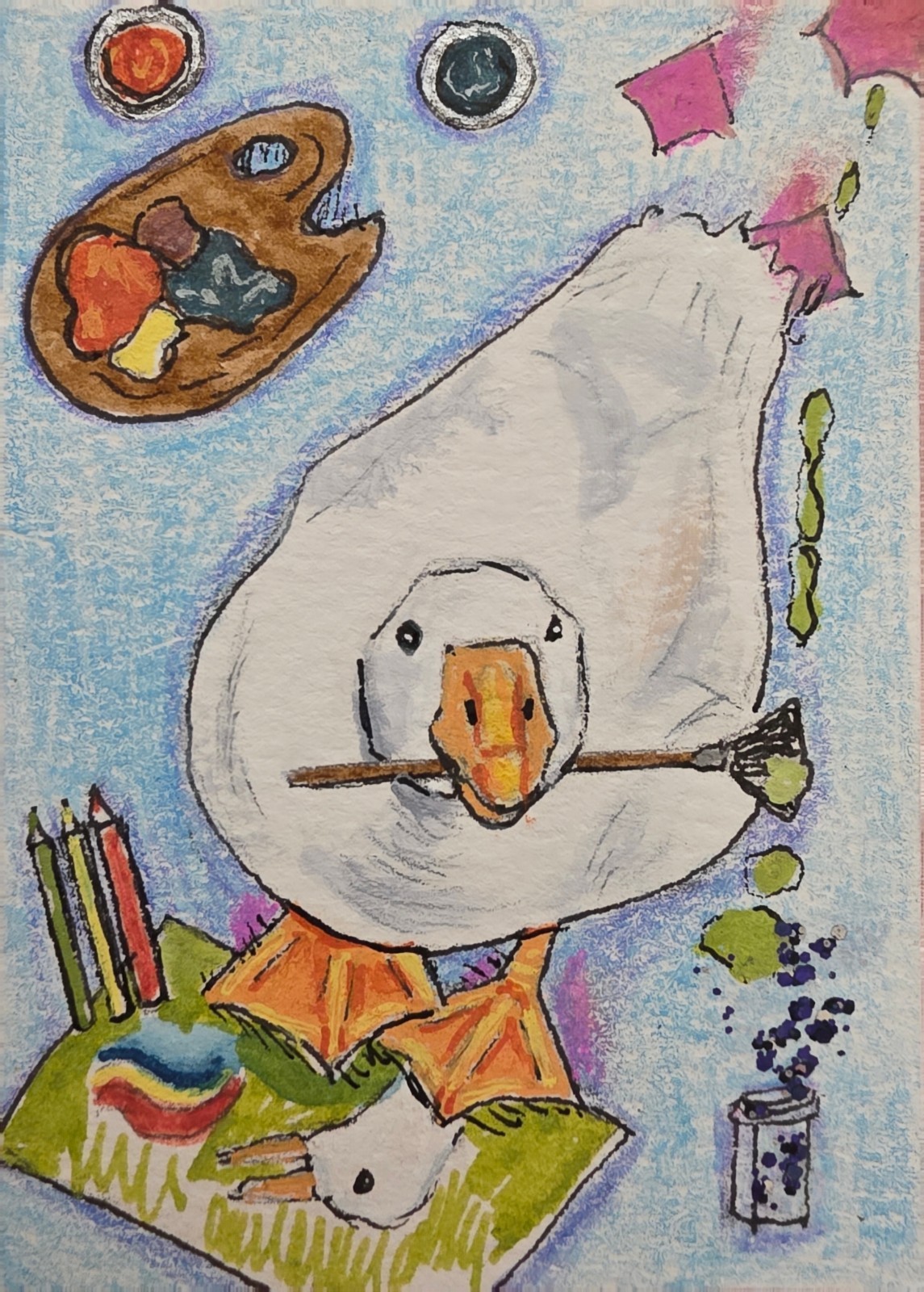 ACEO Original Duck Animal Illustration Whimsical Heartwarming Art