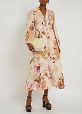 AUTH Zimmermann Ascension Print Linen Midi Dress Size 2 AU/8 US