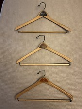 Three Vintage Wood Hangers With Pant Bar From New York, Ohio And Massachusetts