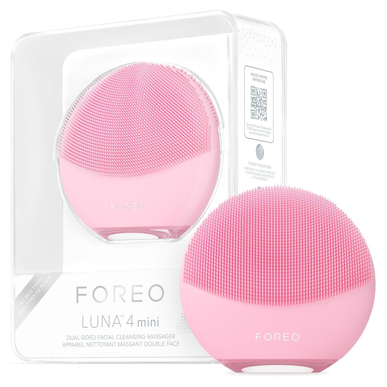 FOREO LUNA 4 mini Face Cleansing Brush & Face Massager - Premium Face,Pearl Pink