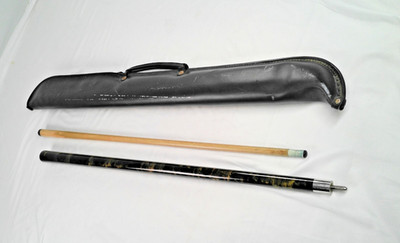 Players Pool Cue 2 Pc Wood Shaft Black Marble Butt w/ Case Billiard Stick