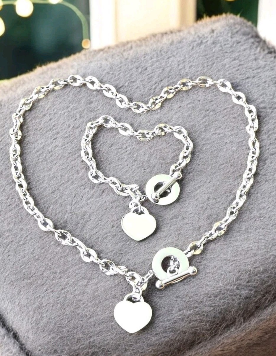 Personalised Silver Heart Tag Toggle Necklace Engraved Bracelet