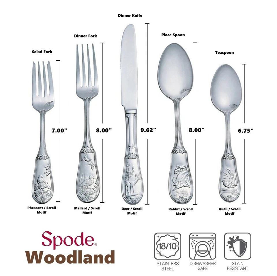 Spode Woodland acero inoxidable 18/10 20 piezas. Juego de cubiertos (servicio para cuatro) Foto 3 de 4