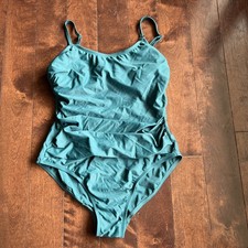 Kona Sol Women's Shirred Strappy Back Green Teal One Piece Swimsuit Size Large
