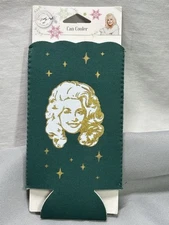 Dolly Parton Slim Can Cooler Sleeve Polyester  5.25" Dark Green Gold NEW