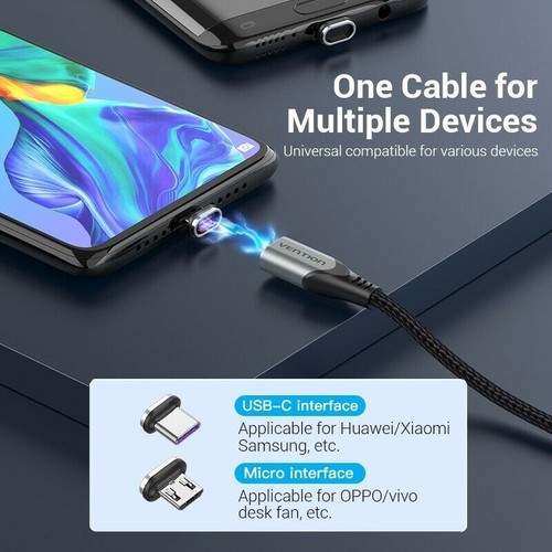 5A Fast Charging Magnetic Reversible Cable Micro USB Type C Nylon Braided - Picture 7 of 13