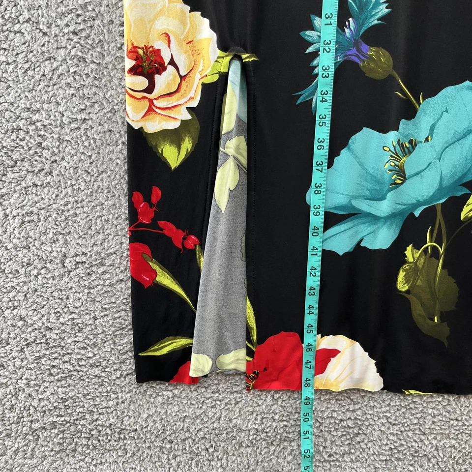 Vestido Eva Varro Mujer XL Negro Floral Manga Corta Elastizado Tejido Hecho en EE. UU. Midi Foto 4 de 4