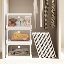 Stackable Plastic Storage Bins with Lids,24Qt Foldable Closet Organizers and Sto