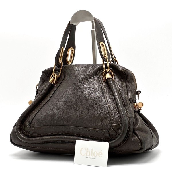 Chloe Paraty Paddington Leather Handbag Tote Gray Gold Hardware Womens Purse