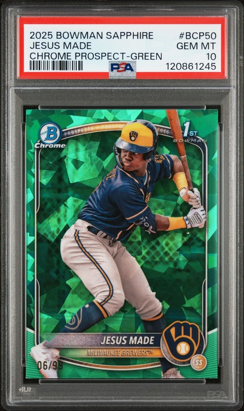 2025 BOWMAN SAPPHIRE EDITION CHROME PROSPECTS GREEN JESUS MADE 6/99 PSA 10