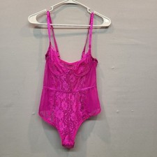 Pink Lace Bodysuit Mesh Teddy Lingerie Womens Medium