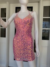 WINDSOR SIZE SMALL Pink Sequins Elastic Spagehetti Straps Self Bra Lined