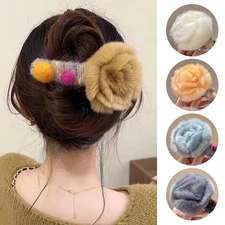 Women Large Hair Duckbill Clip Ponytail Faux Fur Furry Hairpin (